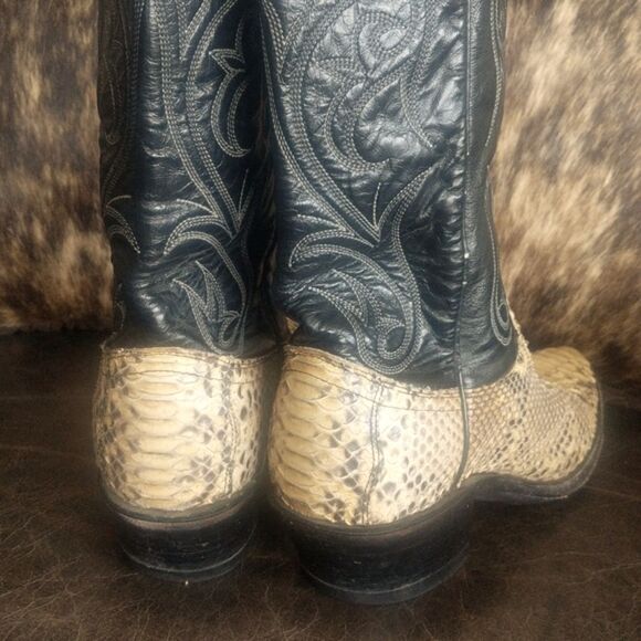 Dan Post Vintage Western Python and Black Leather Stitched Cowgirl Boots Size 6 - Picture 8 of 15
